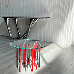 Дизайнерский журнальный стол с круглой прозрачной столешницей и основанием в виде красных металлических тросов Wires варинант исполнения - 2 | Loft Concept в Нижнем Новгороде