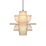 Подвесной светильник фигурный из деревянных прутьев с плафоном из натуральной ткани Light Inside the Cell варинант исполнения - 2 | Loft Concept в Нижнем Новгороде