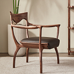 Стул деревянный с мягким сиденьем из коричневой натуральной кожи Moon Walnut Furniture варинант исполнения - 11 | Loft Concept в Нижнем Новгороде