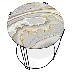 Стол журнальный круглый с серой столешницей из стекла на 4-х черных ножках Gray and Gold Marble варинант исполнения - 2 | Loft Concept в Нижнем Новгороде