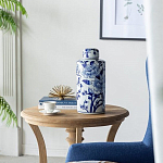 Ваза цилиндрической формы с крышкой и синим цветочным узором на белом фоне Blue & White Ornament варинант исполнения - 7 | Loft Concept в Нижнем Новгороде