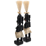 Комплект из 2-х деревянных статуэток Asmat Straw Headdress Statuettes Black Colorful Tattoo варинант исполнения - 2 | Loft Concept в Нижнем Новгороде