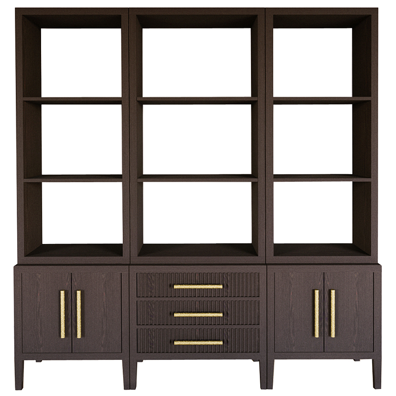 Модульный стеллаж Primo из трех составных элементов Темный орех Темный дуб Золотой в Нижнем Новгороде | Loft Concept 