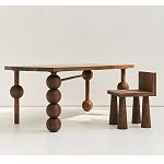 Обеденный стол деревянный с круглыми декоративными элементами на ножках Koko варинант исполнения - 5 | Loft Concept в Нижнем Новгороде