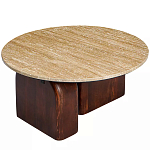 Кофейный столик с круглой столешницей на 2-х массивных деревянных ножках Tandem Travertine and Wood варинант исполнения - 2 | Loft Concept в Нижнем Новгороде