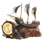 Часы настольные в виде парусника из натурального камня Обсидиан Sailboat Stone Clock варинант исполнения - 1 | Loft Concept в Нижнем Новгороде