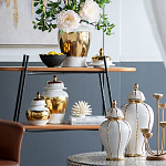 Ваза белая с крышкой и золотистыми фрагментами Chinoiserie Ceramics варинант исполнения - 3 | Loft Concept в Нижнем Новгороде