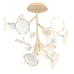 Потолочный светильник с золотыми ветвями и белыми лепестками на круглом рельефном основании Wintery flovers варинант исполнения - 1 | Loft Concept в Нижнем Новгороде