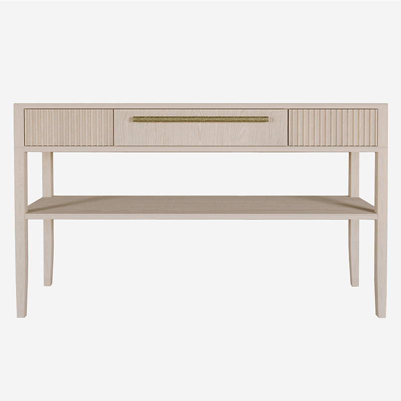 Дизайнерская Консоль с полкой и ящиком Primo Светлый дуб Древесина Золотой в Нижнем Новгороде | Loft Concept 