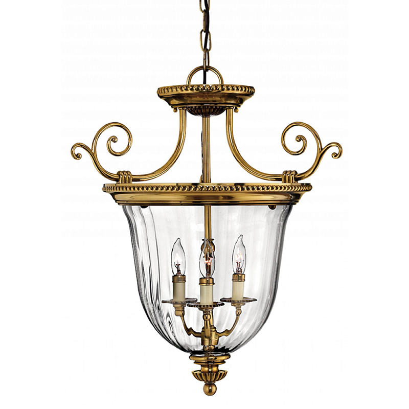 Люстра подвесная цвета латунь с прозрачным стеклянным плафоном и тремя лампами в классическом стиле на цепи Hinkley Латунь Прозрачное Стекло в Нижнем Новгороде | Loft Concept 