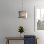 Подвесной светильник в виде барабана с тканевым абажуром и металлическим каркасом Warm Glow варинант исполнения - 4 | Loft Concept в Нижнем Новгороде