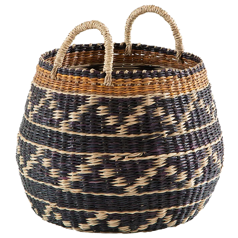 Шарообразная корзина с орнаментом Jokia Wicker Basket Коричневый Бежевый в Нижнем Новгороде | Loft Concept 