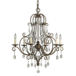 Люстра бронзового цвета с 6-ю лампами и подвесками из оптического стекла в классическом стиле Feiss варинант исполнения - 1 | Loft Concept в Нижнем Новгороде