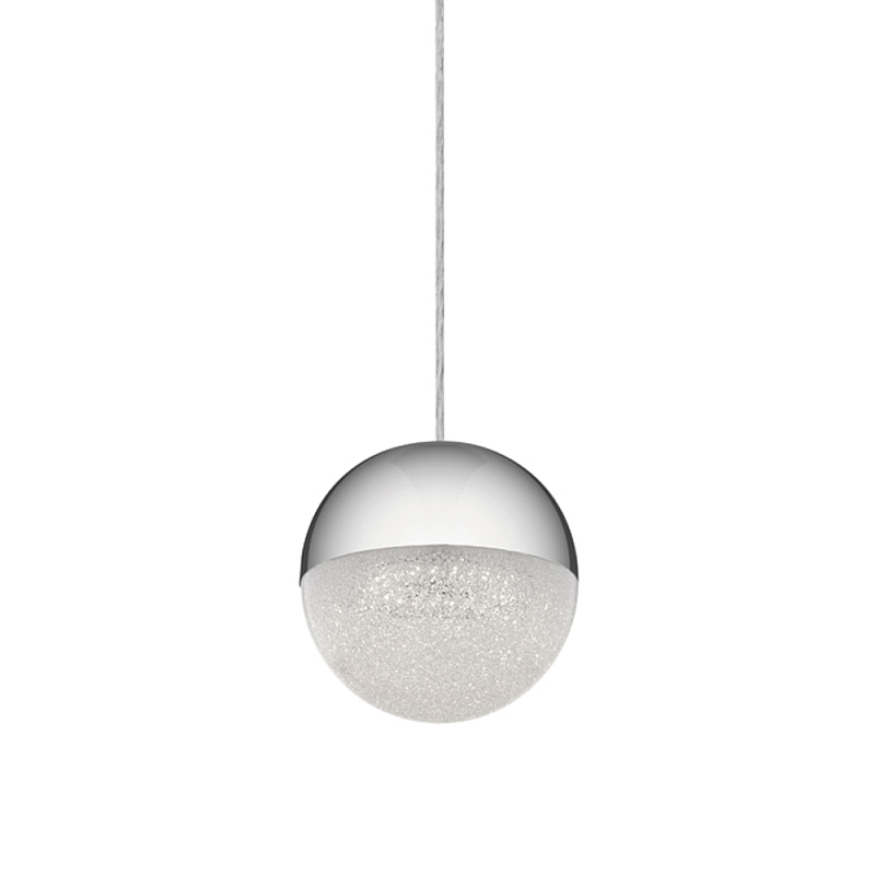 Подвесной светильник со сферическим плафоном из акрила с циркониевыми вкраплениями Kichler Хром Прозрачный в Нижнем Новгороде | Loft Concept 
