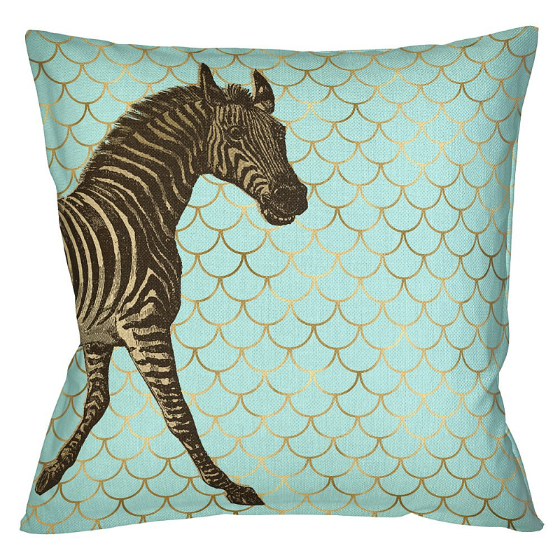 Подушка Safari light blue zebra Бирюзовый Глянцевое золото Подушка Safari light blue zebra Бирюзовый Глянцевое золото в Нижнем Новгороде | Loft Concept