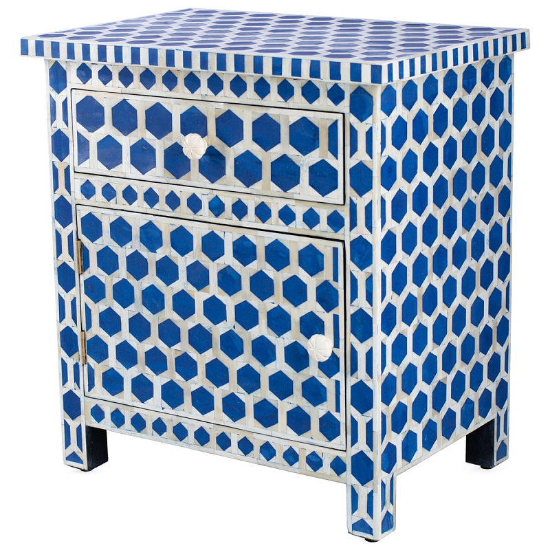 Тумба Midnight Blue Hexagon inlay cupboard 2 Drawer Синий ivory ( слоновая кость ) Индиго в Нижнем Новгороде | Loft Concept 