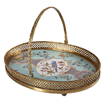 Блюдо овальное с ручкой и голубым фарфоровым дном с цветочным рисунком Blue Garden варинант исполнения - 1 | Loft Concept в Нижнем Новгороде