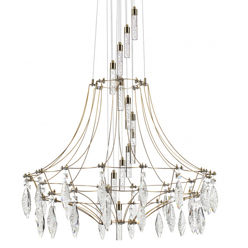 Люстра подвесная из металла с хрустальными прозрачными подвесками Quasar 81 Золотой Хром в Нижнем Новгороде | Loft Concept 