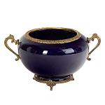 Чаша темно-синяя фарфоровая с бронзовыми ручками и ажурным ободком Eden Garden варинант исполнения - 1 | Loft Concept в Нижнем Новгороде