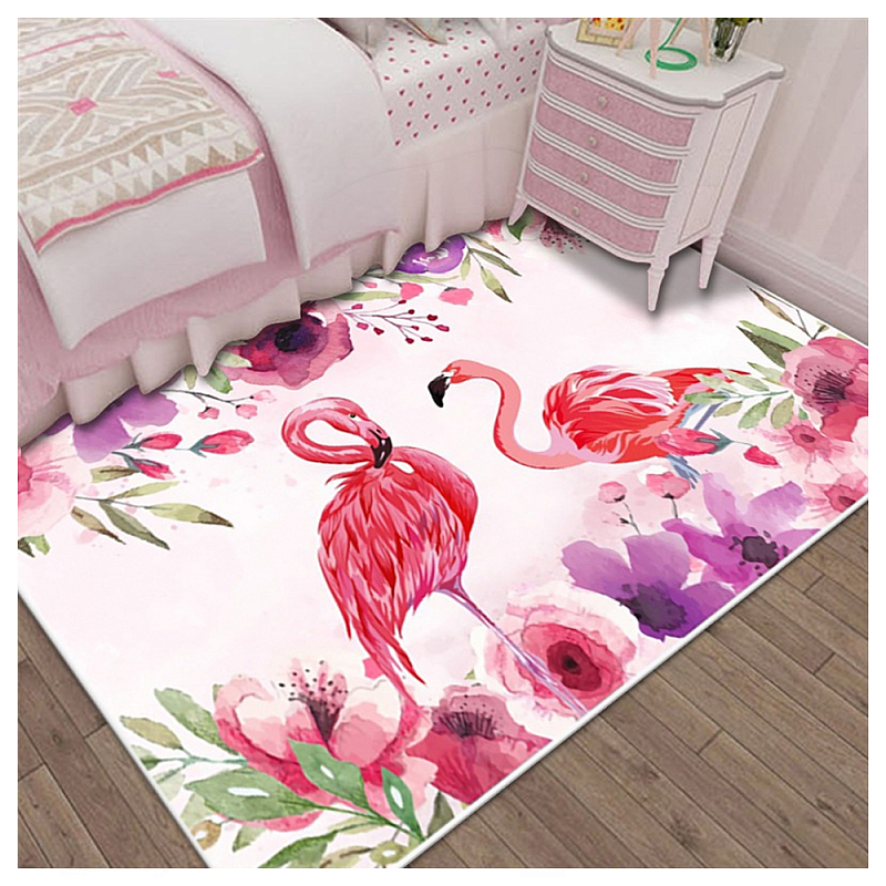 Ковёр с принтом Розовый Фламинго Carpet Two Tropical Flamingos Розовый Мульти Ковёр с принтом Розовый Фламинго Carpet Two Tropical Flamingos Розовый Мульти в Нижнем Новгороде | Loft Concept