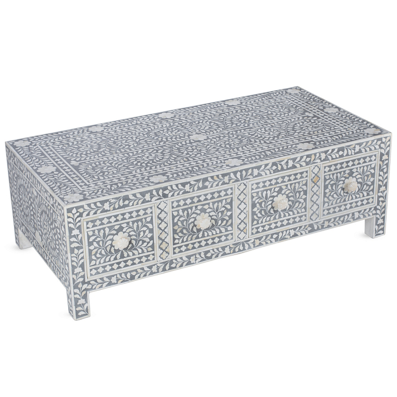 Стол кофейный отделка кость BONE INLAY Coffee Table 8 Drawer Серый ivory ( слоновая кость ) в Нижнем Новгороде | Loft Concept 