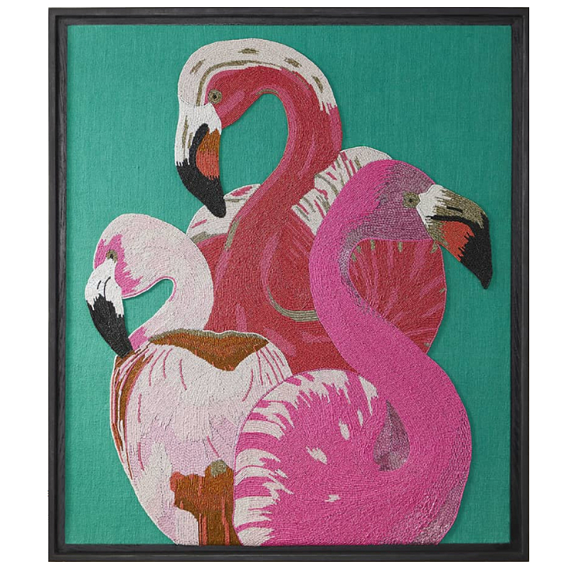 Картина Фламинго вышивка бисер Flamingo Beaded Wall Art Красный Розовый Бирюзовый в Нижнем Новгороде | Loft Concept 