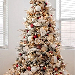 Заснеженная Новогодняя Ель с золотыми листьями и цветами в комплекте варинант исполнения - 1 | Loft Concept в Нижнем Новгороде