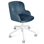 Стул с мягкой синей обивкой из велюра и подъемно-поворотным механизмом на белых колесиках Harper Blue and White варинант исполнения - 1 | Loft Concept в Нижнем Новгороде