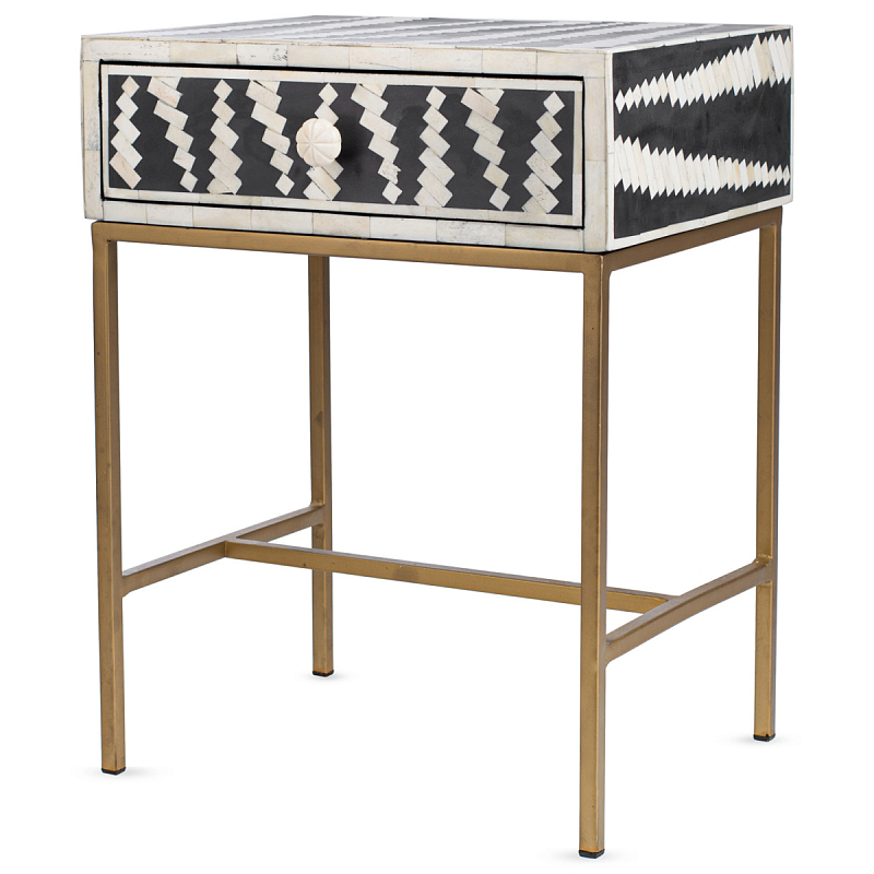 Тумба Mandika Bone Inlay Brass Leg Bedside  1 DRAWER Черный ivory ( слоновая кость ) Бронза в Нижнем Новгороде | Loft Concept 