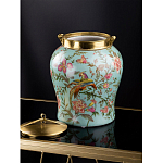 Ваза округлой формы из фарфора с рисунком и бронзовой крышкой Turquoise Blooming Garden варинант исполнения - 2 | Loft Concept в Нижнем Новгороде