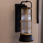 Настенный фонарь цилиндрической формы с рифленым стеклом в золотом каркасе на черном прямоугольном основании Eurofase варинант исполнения - 9 | Loft Concept в Нижнем Новгороде