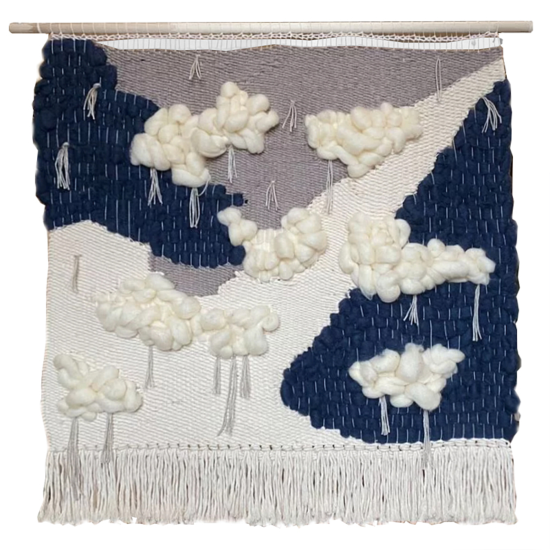 Гобелен из шерсти черно-белый Облака ivory ( слоновая кость ) Черный в Нижнем Новгороде | Loft Concept 