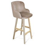 Барный стул со спинкой и подлокотниками на 4-х деревянных ножках Бежевый Велюр Ava Charm варинант исполнения - 1 | Loft Concept в Нижнем Новгороде