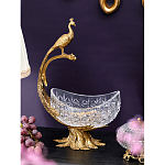 Чаша из прозрачного стекла на бронзовой подставке в виде павлина с рельефным хвостом Eden Garden варинант исполнения - 2 | Loft Concept в Нижнем Новгороде