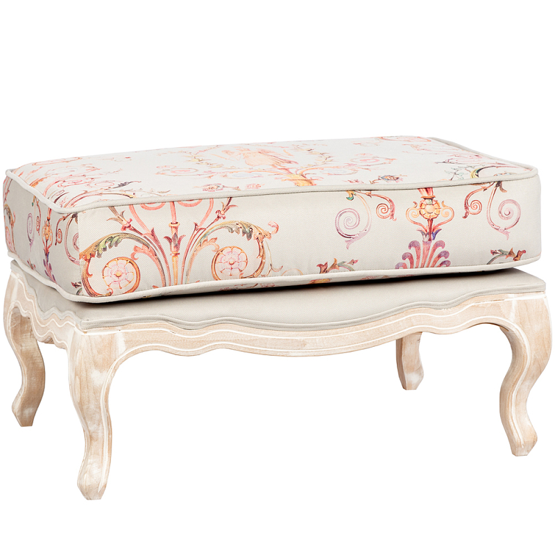 Мягкая банкетка из массива бука серая с растительным орнаментом Raffael Grey Floral Banquette Светло-серый Бежевый Мульти в Нижнем Новгороде | Loft Concept 