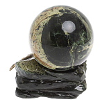 Шар с декором в виде бронзовой ящерицы на подставке из натурального камня Змеевик Natural Stone Spheres 10 см варинант исполнения - 2 | Loft Concept в Нижнем Новгороде