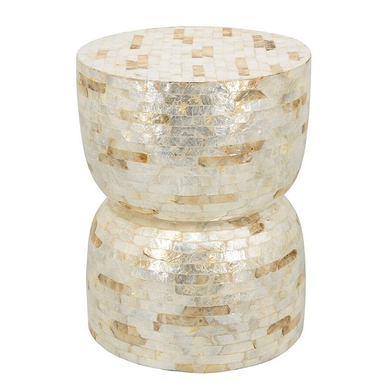 Приставной столик с мозаичным рисунком из раковин устриц Bone Inlay Кремовый в Нижнем Новгороде | Loft Concept 