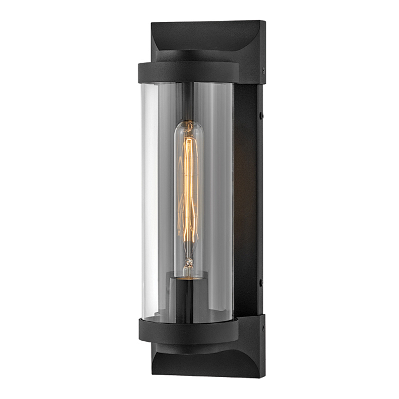 Настенный фонарь в индустриальном стиле с вытянутым цилиндрическим плафоном из прозрачного стекла и черным корпусом Hinkley Черный Прозрачное Стекло в Нижнем Новгороде | Loft Concept 