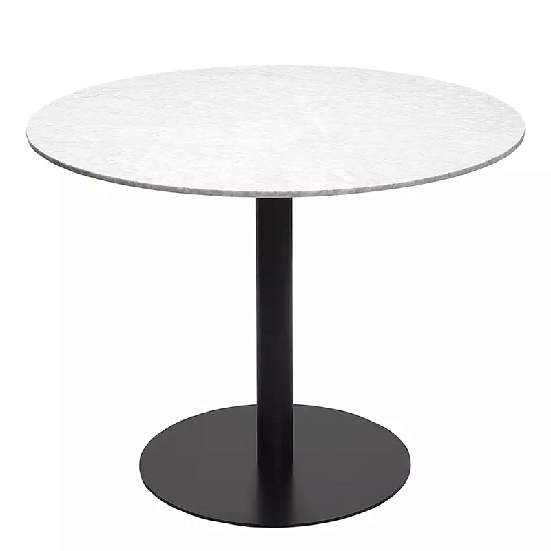 Круглый обеденный стол с белой мраморной столешницей White Tabletop on Black Base Белый Черный в Нижнем Новгороде | Loft Concept 