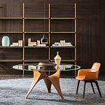 Дизайнерский круглый обеденный стол стеклянный с фигурным подстольем из цемента ARC Dining Table варинант исполнения - 5 | Loft Concept в Нижнем Новгороде