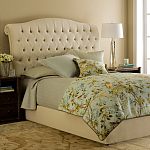 Кровать двуспальная бежевая с основанием из массива дуба с мягким изголовьем Flax Beds варинант исполнения - 1 | Loft Concept в Нижнем Новгороде