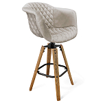Барный стул со спинкой и мягкой обивкой с ромбами на 4-х деревянных ножках Бежевый Велюр Ava Charm варинант исполнения - 1 | Loft Concept в Нижнем Новгороде