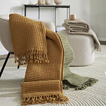 Плед из шерсти цвета охры с бахарамой Waffle Comfort варинант исполнения - 7 | Loft Concept в Нижнем Новгороде