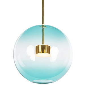 Подвесной светильник с прозрачным бирюзовым стеклянными плафоном и золотыми деталями Диаметр 30 Giopato & Coombes