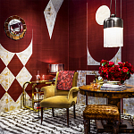 Обои ручная роспись в стиле Арт-деко Assemblage Original colourway on red silk dupion варинант исполнения - 1 | Loft Concept в Нижнем Новгороде