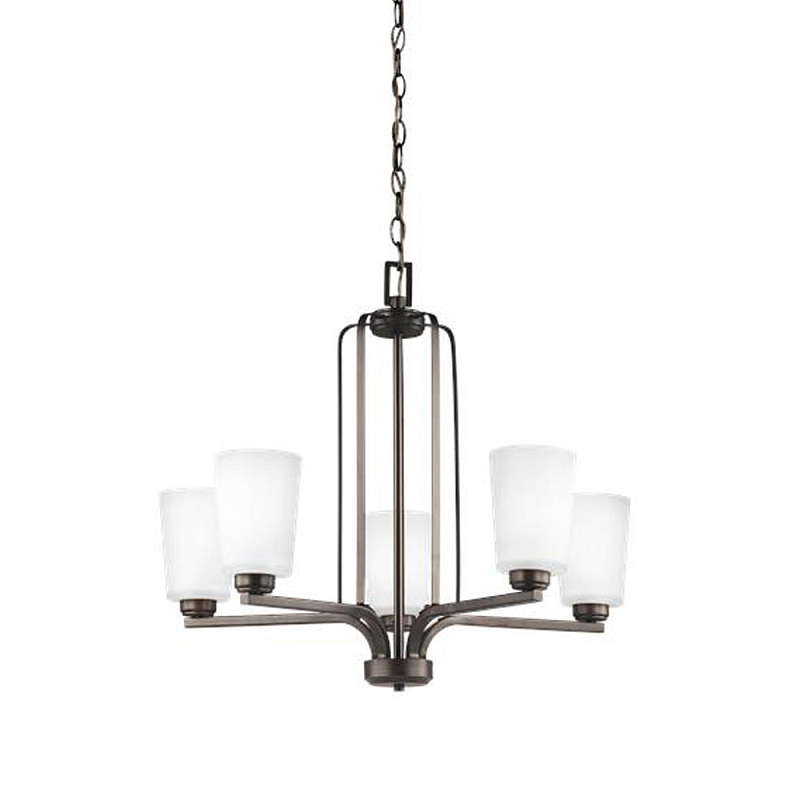 Люстра бронзового цвета с 5-ю матовыми стеклянными плафонами Generation Lighting Бронза Белый Бежевый в Нижнем Новгороде | Loft Concept 