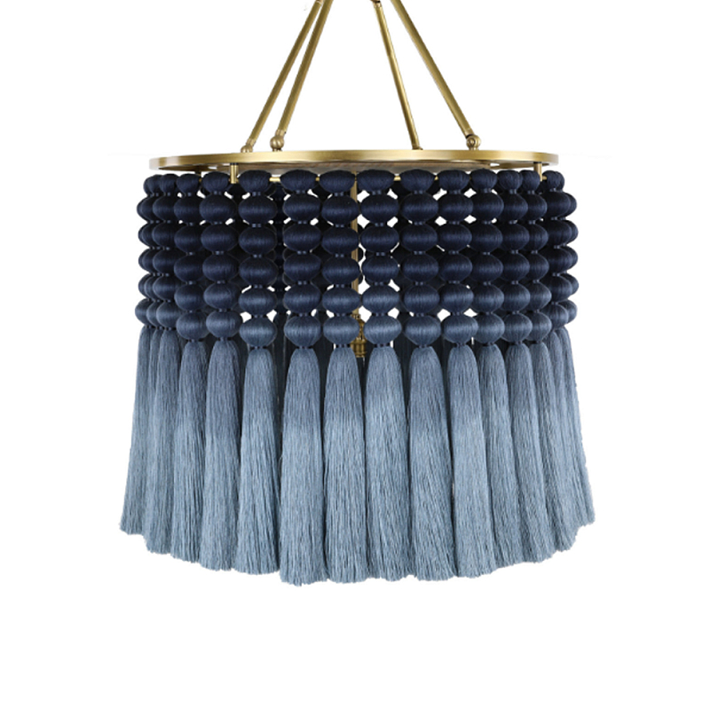 Люстра синяя плетеная с кисточками Boho Tassel Chandelier Синий Голубой Латунь Люстра синяя плетеная с кисточками Boho Tassel Chandelier Синий Голубой Латунь в Нижнем Новгороде | Loft Concept