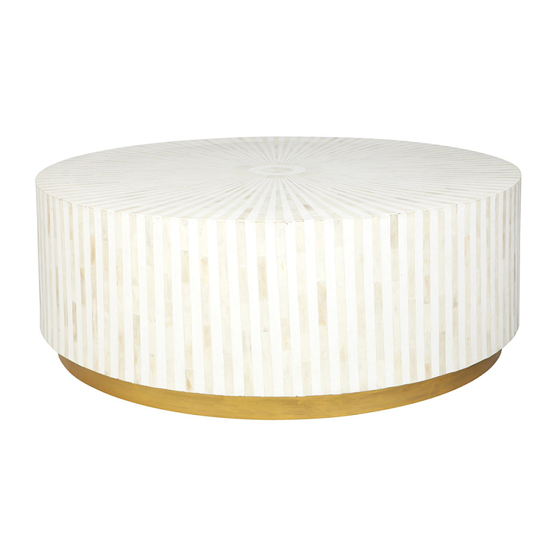 Стол журнальный Белый RADIAL BONE INLAY COFFEE TABLE NATURAL Белый ivory ( слоновая кость ) Золотой в Нижнем Новгороде | Loft Concept 