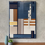 Панно из шнура Синяя геометрическая абстракция wall panel line Blue варинант исполнения - 1 | Loft Concept в Нижнем Новгороде
