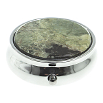 Таблетница карманная круглая с 3-мя отделениями с зеркалом и накладкой из натурального камня Апатит Желтый Silver Stone Pillboxes варинант исполнения - 3 | Loft Concept в Нижнем Новгороде
